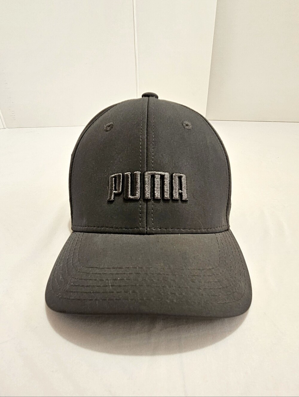 Puma Stretch Fit Gray Baseball Cap Hat • Embroidered Logo Size L/XL